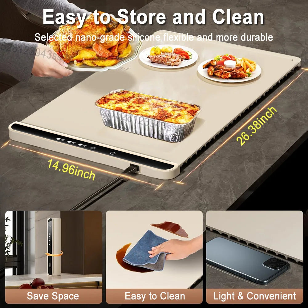 Electric Warming Tray, Food Warmer Plate, Foldable Portable, Smart Food Fast Heating Mat