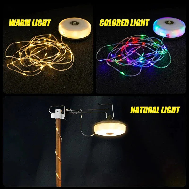 Camping Light 10Meter Recyclable Rolling String Light Waterproof Tent Lamp