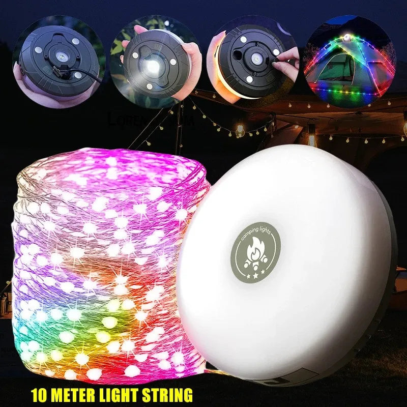 Camping Light 10Meter Recyclable Rolling String Light Waterproof Tent Lamp