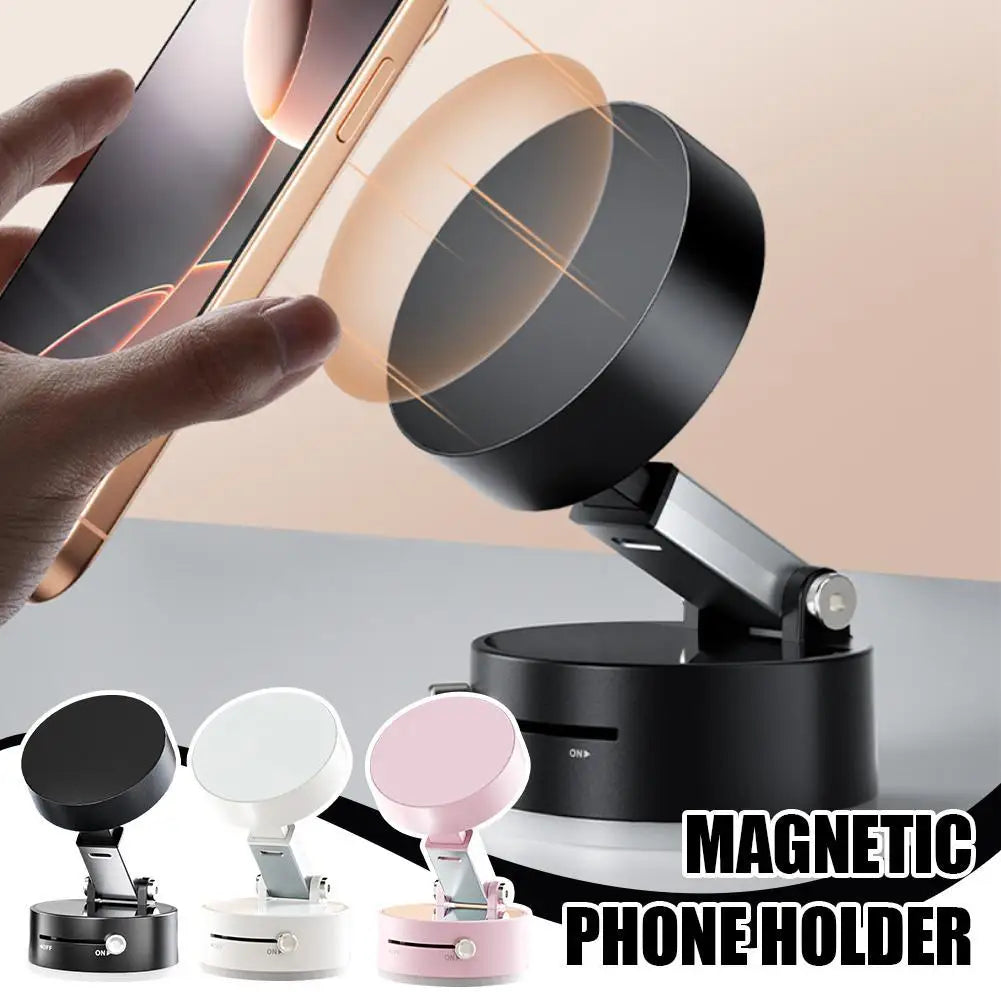 Vacuum Magnetic Mobile Phone Holder, Foldable Phone Holder with Suction Cup Bracket