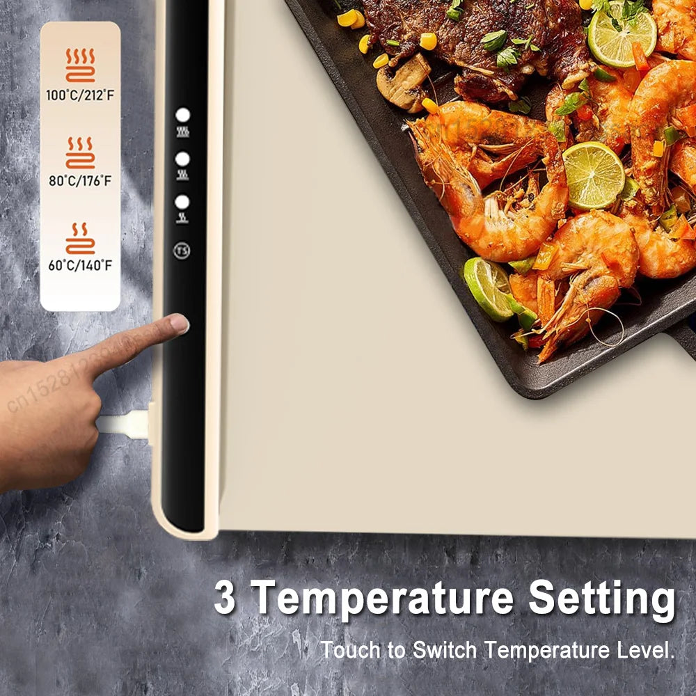 Electric Warming Tray, Food Warmer Plate, Foldable Portable, Smart Food Fast Heating Mat