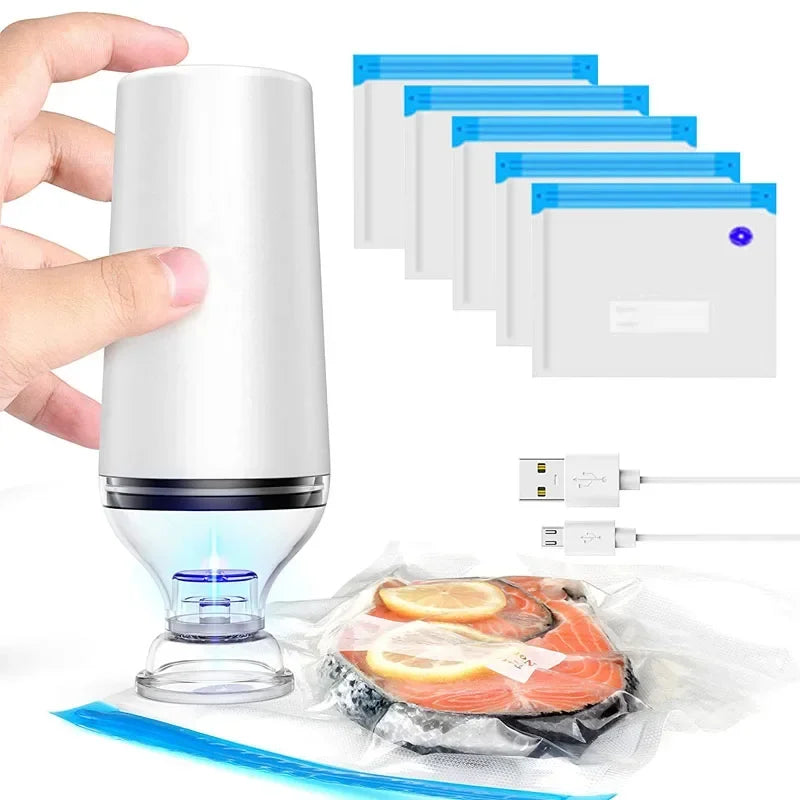 Smart Chef Reusable Vacuum Food Storage Zipper Bags Set Electric Handheld Vacuum Sealer Pump Sous Vide