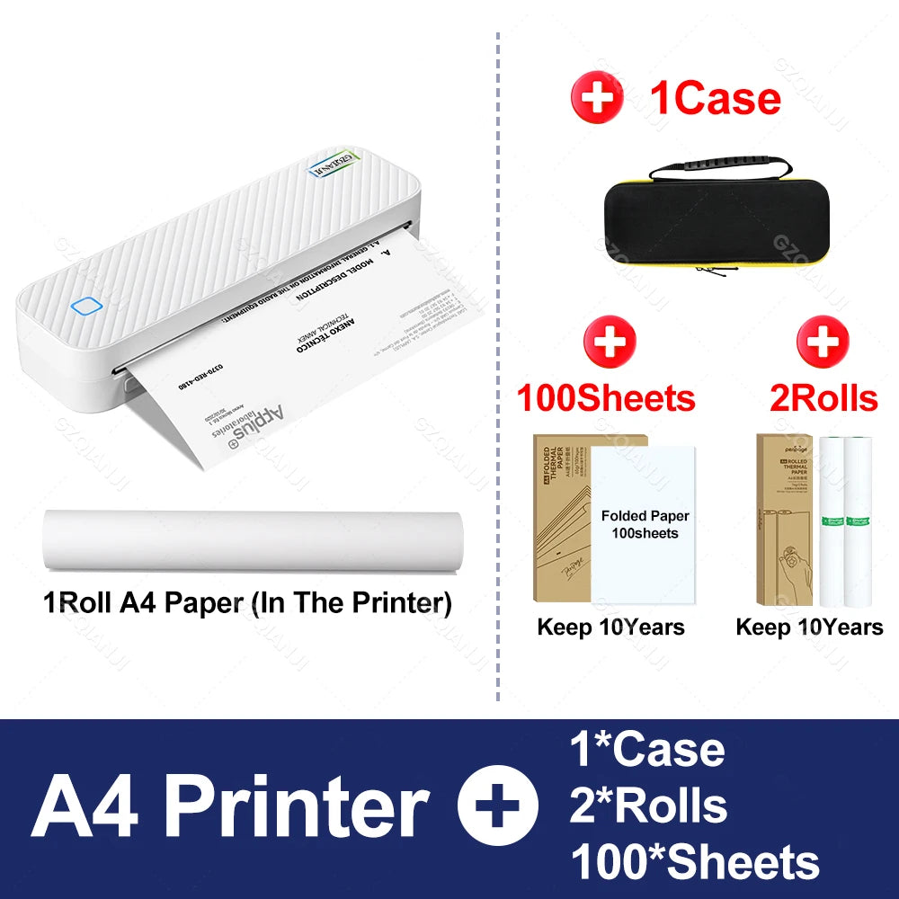 A4 Office School Company Mini Printer PDF Print A40 Portable Thermal Wireless Stencil Print Maker Machine with Papers Case