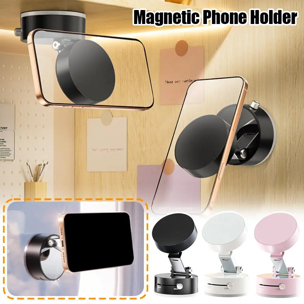 Vacuum Magnetic Mobile Phone Holder, Foldable Phone Holder with Suction Cup Bracket