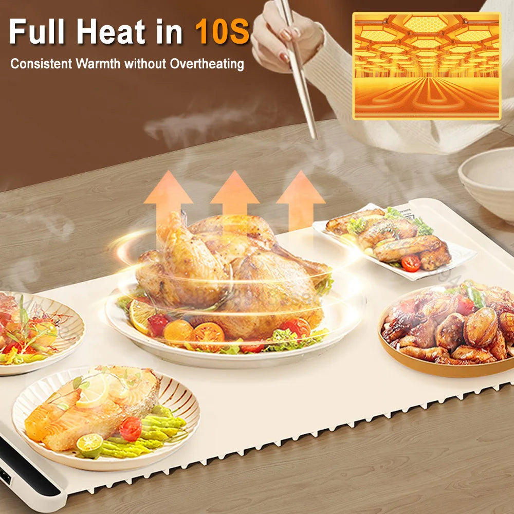 Electric Warming Tray, Food Warmer Plate, Foldable Portable, Smart Food Fast Heating Mat