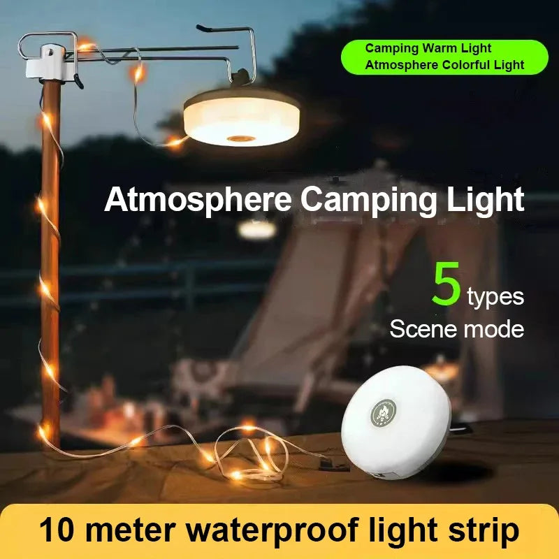 Camping Light 10Meter Recyclable Rolling String Light Waterproof Tent Lamp