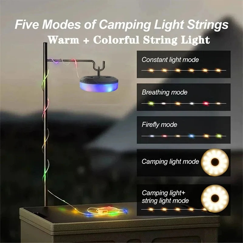 Camping Light 10Meter Recyclable Rolling String Light Waterproof Tent Lamp